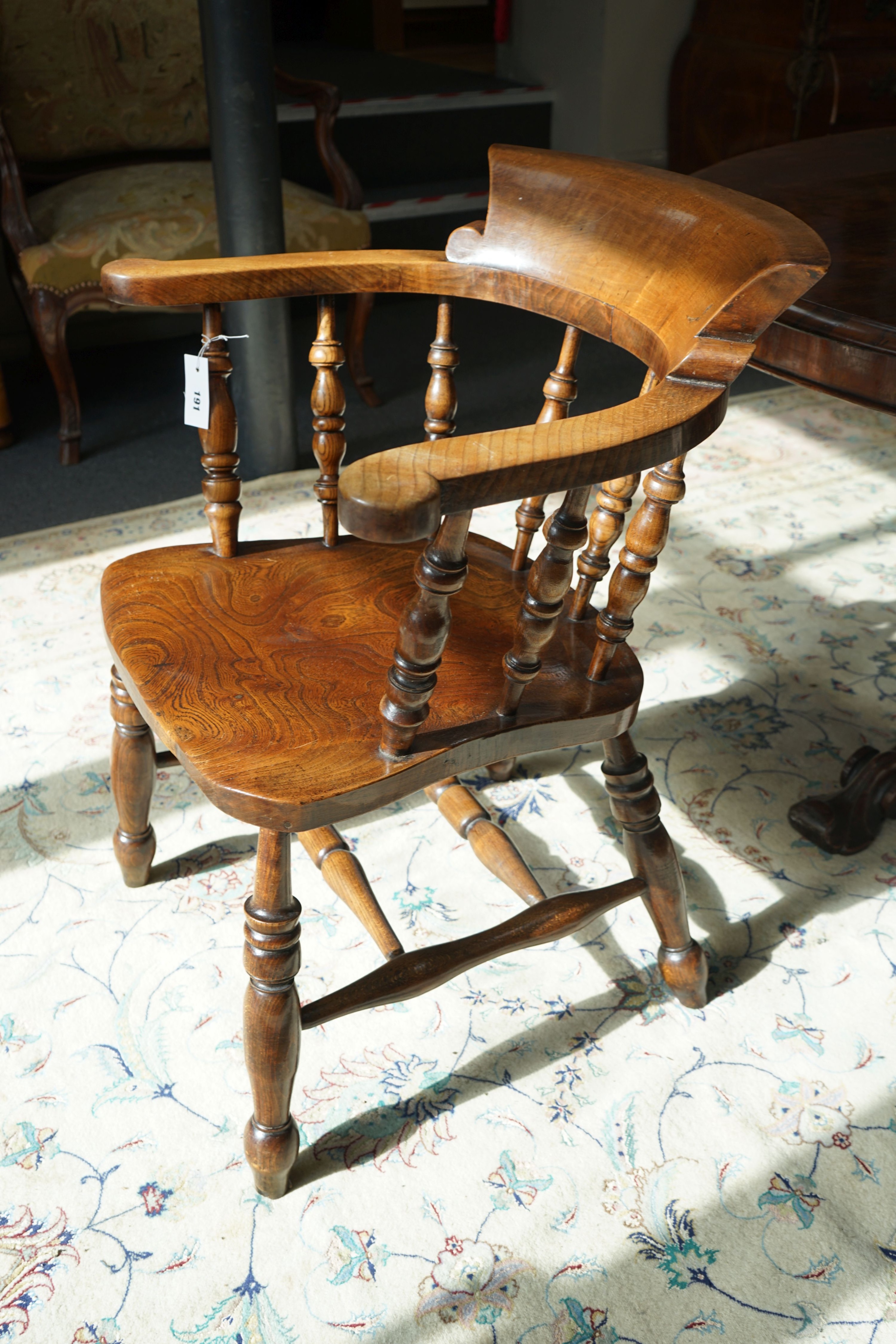 A Victorian elm and beech smoker's bow chair, W 64, D 48, H 82 cm.